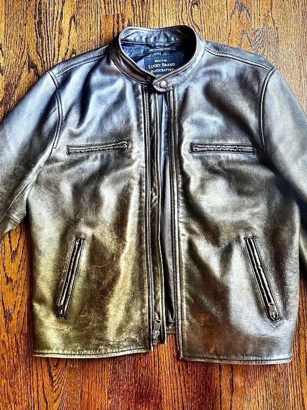 Vintage Lucky Brand Bonneville Cafe Racer Leather Jacket 7M30784 Moto Motorcycle